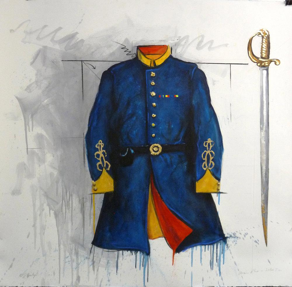 Union Blue &#38; Sabre 42 x 44.  Oil and dry pigment on paper © 2014